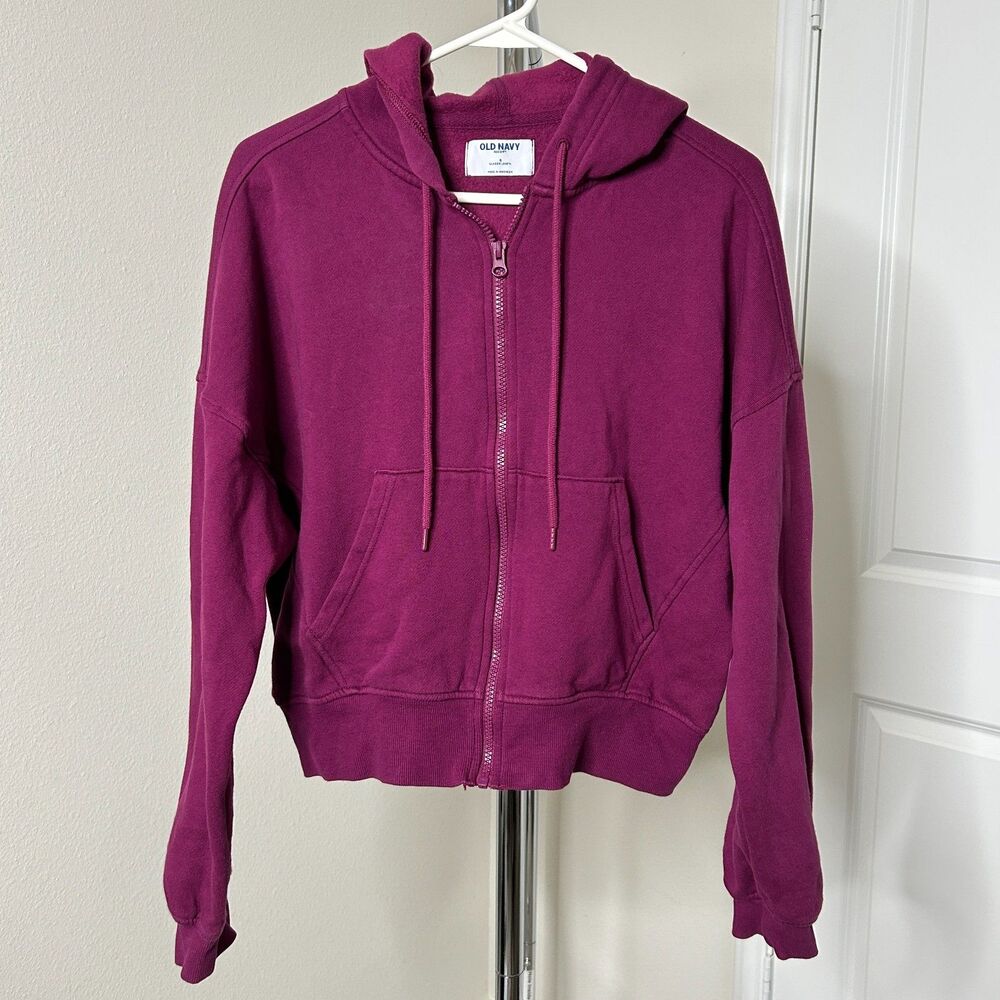 Old Navy Hoodie Womens Small Burgundy So Comfy Cropped Full Zip Drop Shoulder